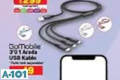 GO MOBİLE 3'Ü 1 ARADA USB KABLO